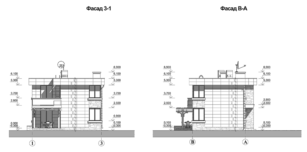 Проект компактного двухэтажного дома с плоской кровлей 8,5х7,5м (87 кв.м.)
