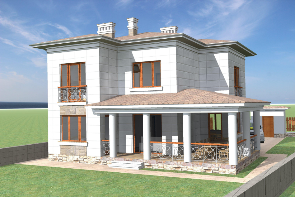 Проект двухэтажного дома из Техноблока в средиземноморском стиле 10х11м (153м2)