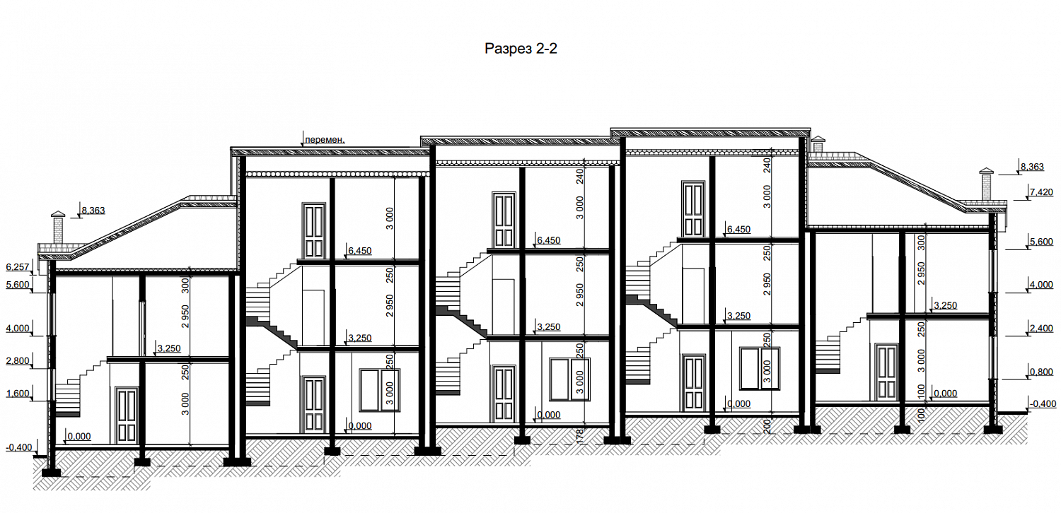 Проект двухэтажного дома "Таунхаус" с мансардой для 5 семей